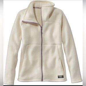 L. L. Bean Katadin Fleece Jacket Sweater Size LG Cream Zip Up Outdoors Hiking